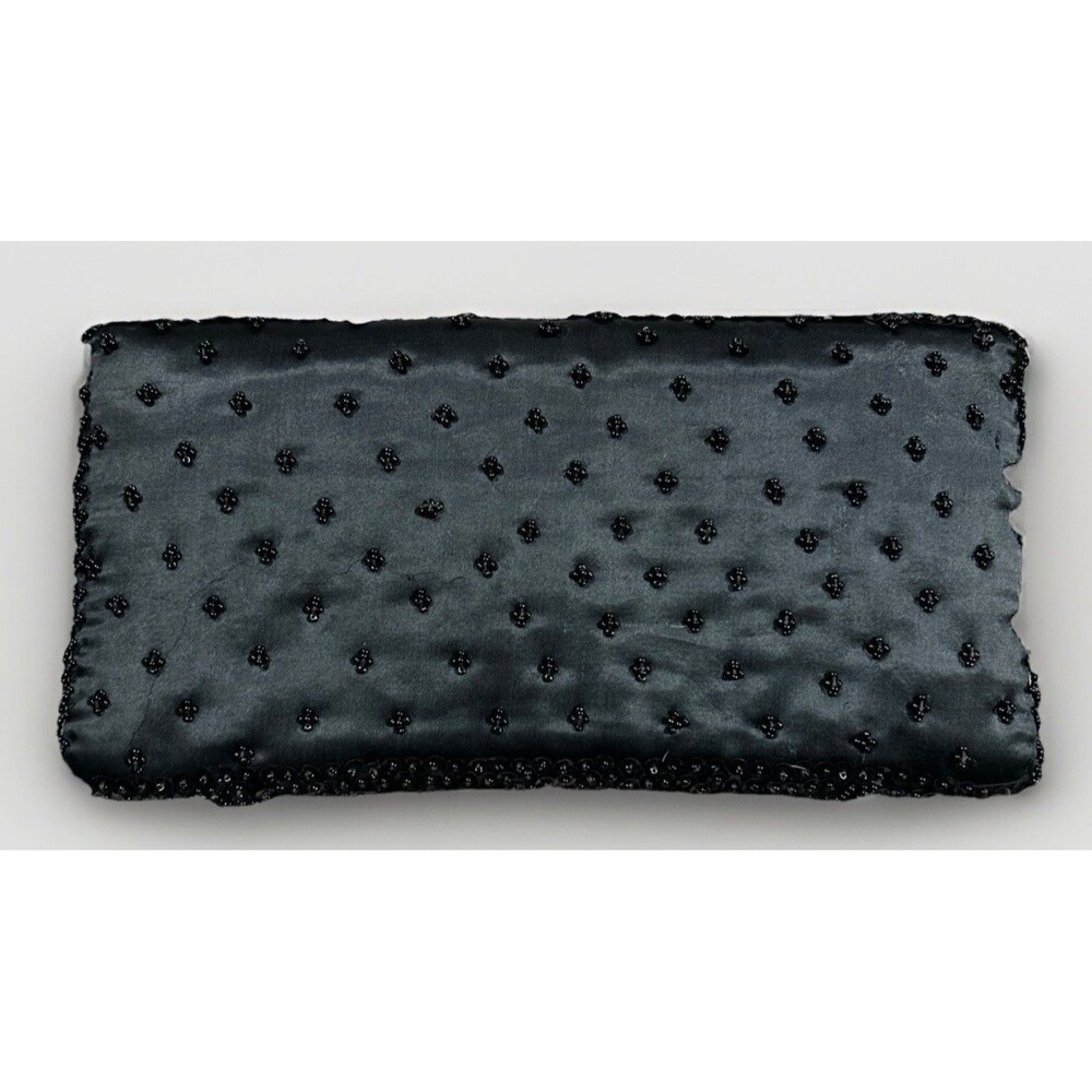 Vtg Rimco Of Cali Clutch Purse Black Beaded Sequin Satin Prom Evening Hong Kong - Picture 2 of 7